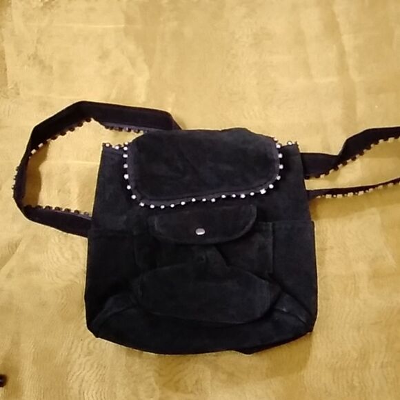 Backpack Handmade Women's Suede Black Backpack - Picture 6 of 15